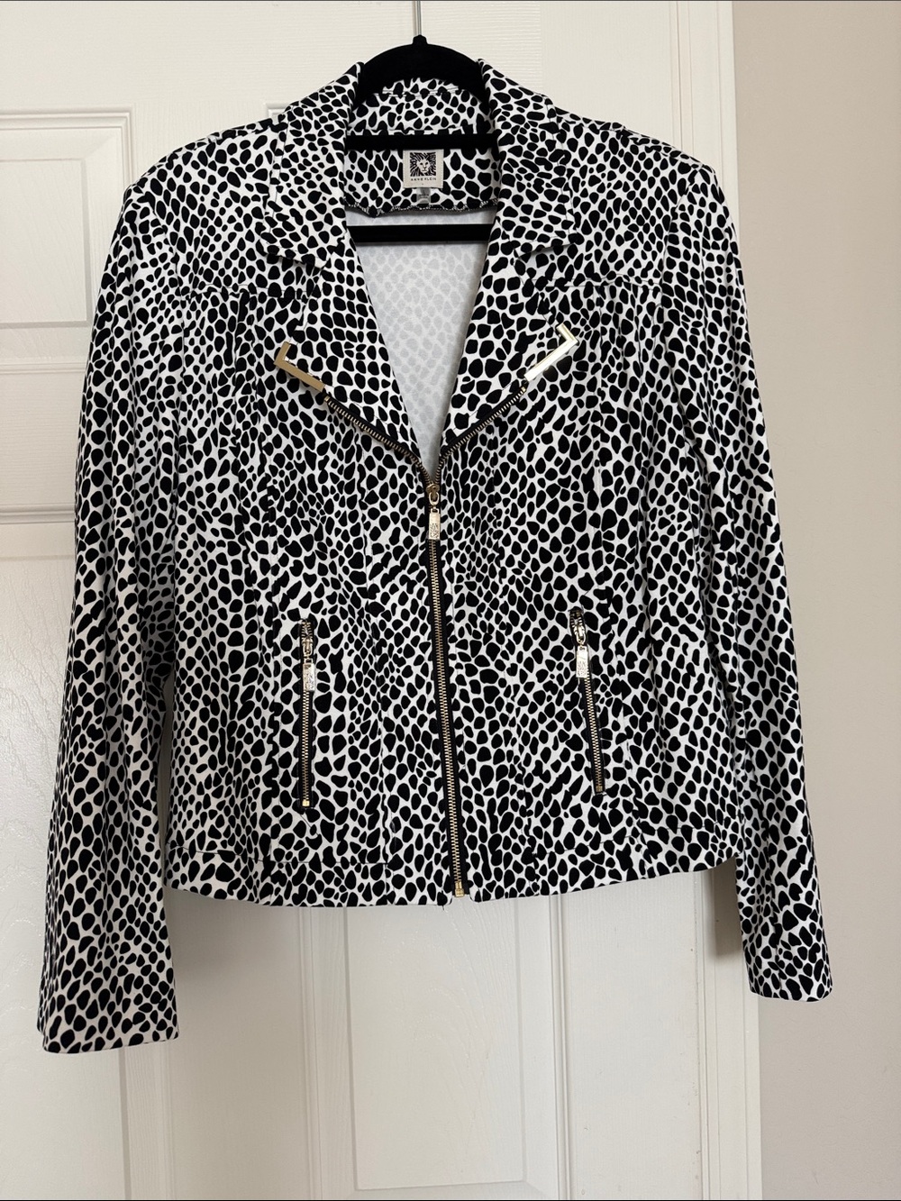 Black & White Printed Moto Jacket - Anne Klein